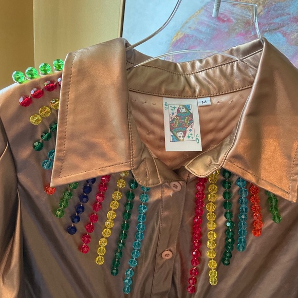 Queen of Sparkles Gold Dress with Rainbow Beads Size Medium - Picture 3 of 7